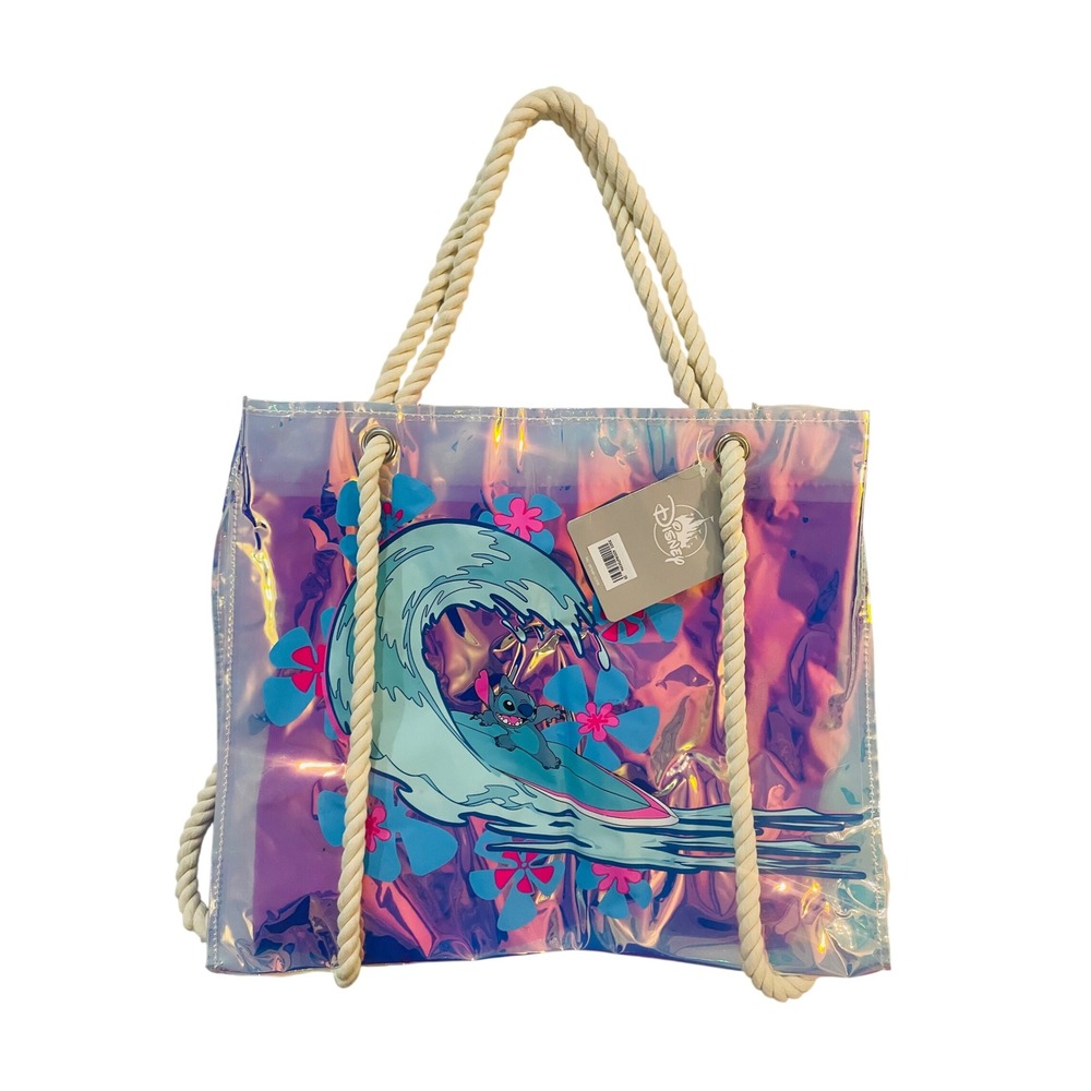 Disney Parks Lilo & Stitch Surfing Beach Tote Iridescent Holographic PVC NWT